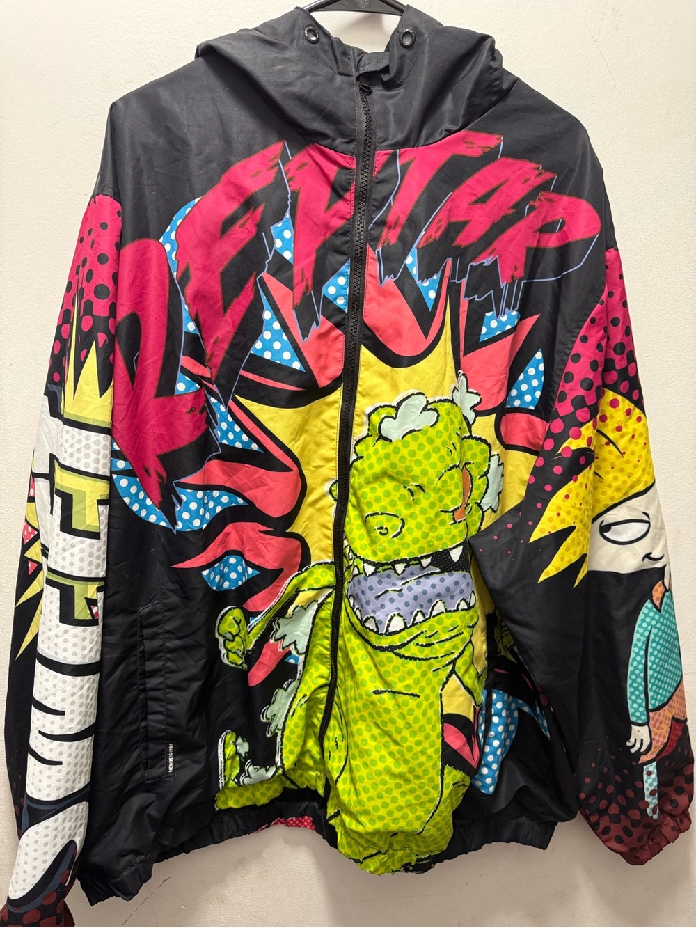 Members Only Black Neon Graphic Windbreaker with Green, Pink & Yellow